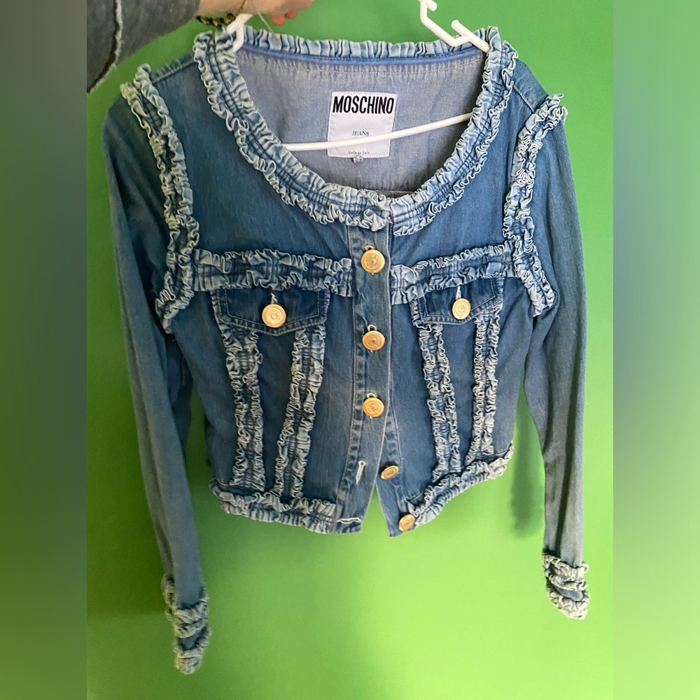 Vintage Moschino Jeans denim Jacket with Ruffle Trim